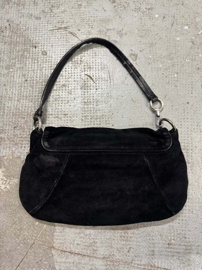2000s Yves Saint Laurent Flowers Black Suede Leather Handle Bag dREFerL 4