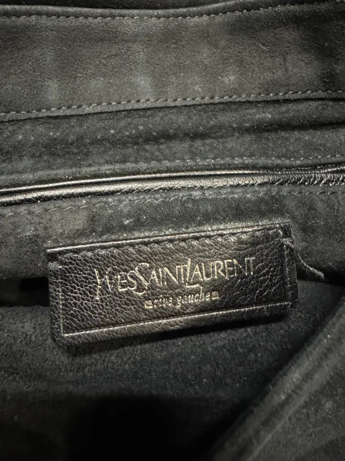 2000s Yves Saint Laurent Flowers Black Suede Leather Handle Bag dREFerL 6