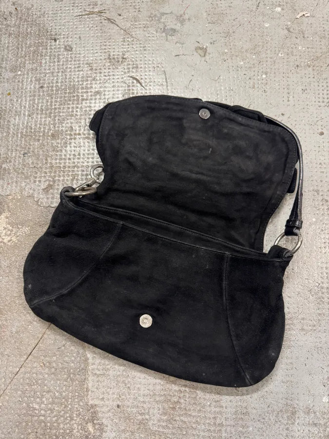 2000s Yves Saint Laurent Flowers Black Suede Leather Handle Bag dREFerL 8
