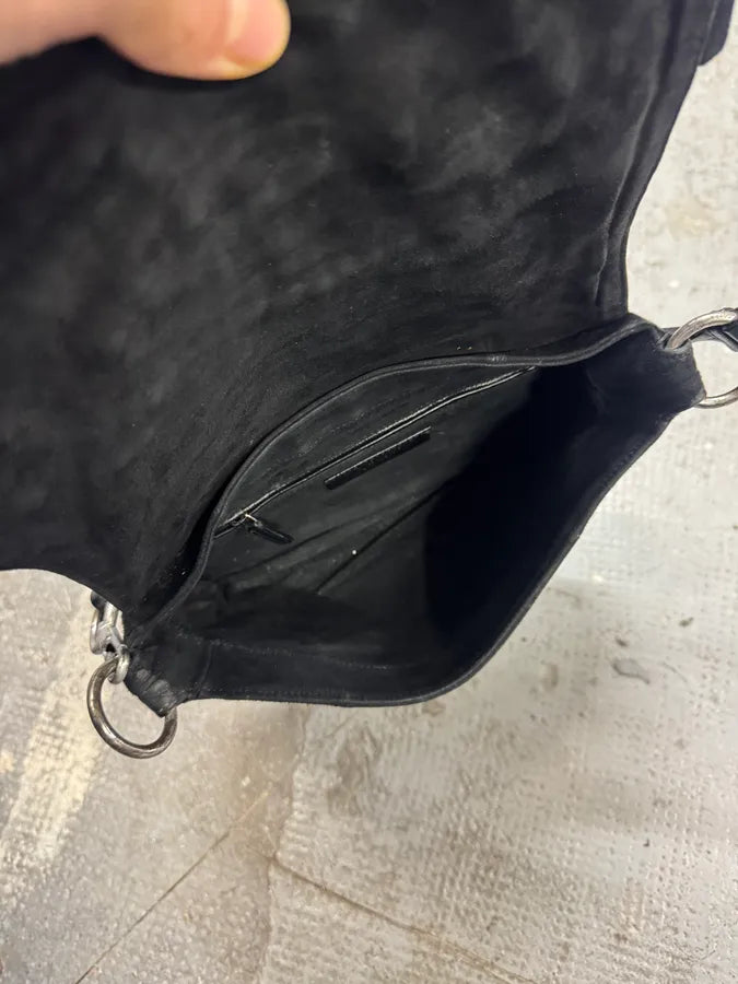 2000s Yves Saint Laurent Flowers Black Suede Leather Handle Bag dREFerL 9