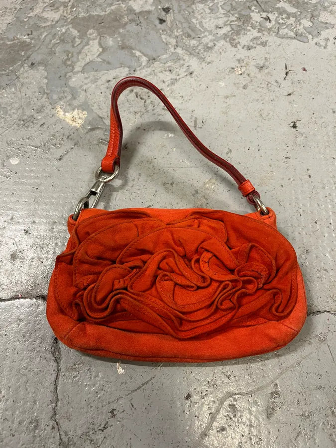 2000s Yves Saint Laurent Flowers Orange Suede Leather Handle Bag SJCxfwv 2