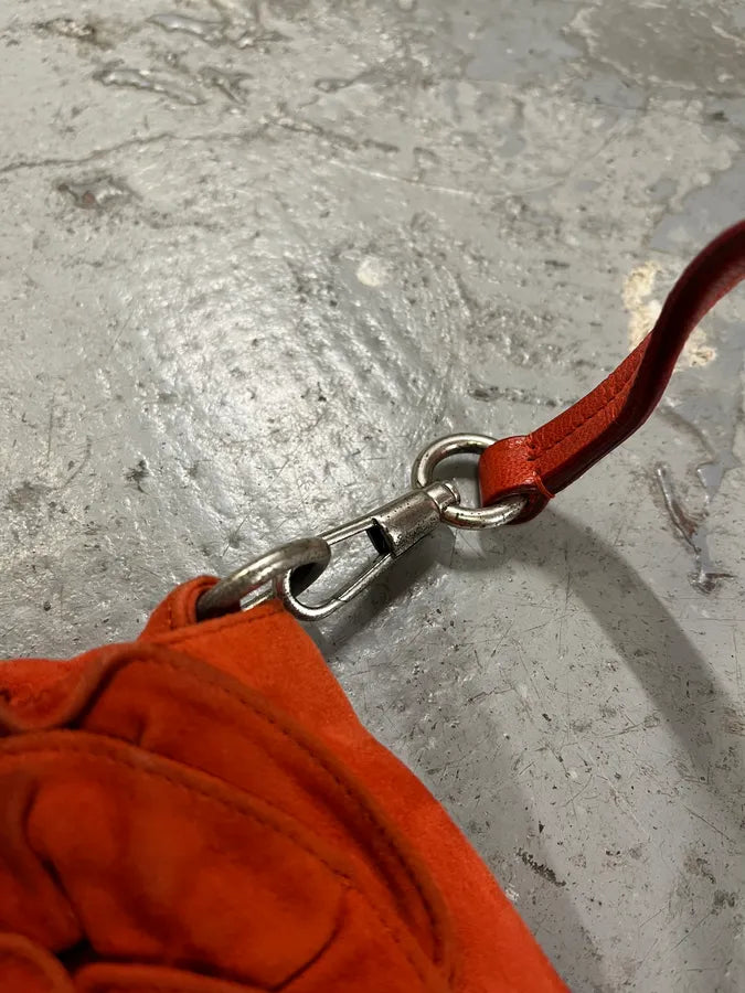 2000s Yves Saint Laurent Flowers Orange Suede Leather Handle Bag SJCxfwv 3