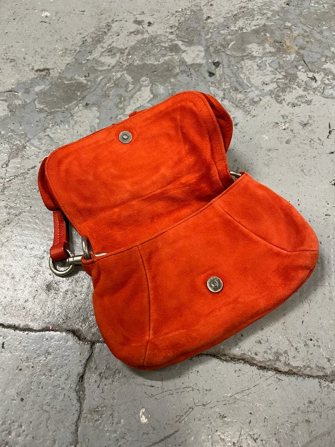 2000s Yves Saint Laurent Flowers Orange Suede Leather Handle Bag SJCxfwv 4