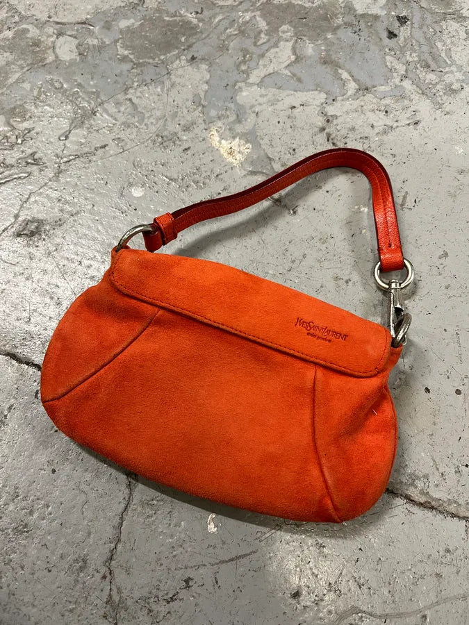 2000s Yves Saint Laurent Flowers Orange Suede Leather Handle Bag SJCxfwv 5