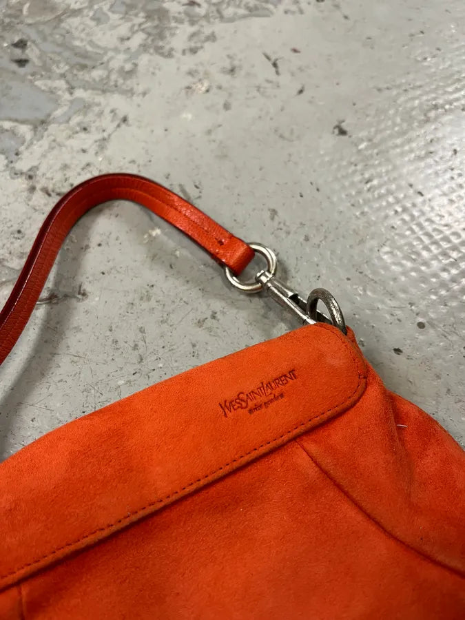 2000s Yves Saint Laurent Flowers Orange Suede Leather Handle Bag SJCxfwv 6