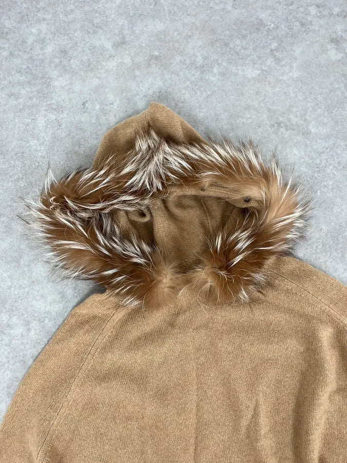 2000s Yves Saint Laurent Fox Fur Hooded Beige Sweater xVaGmJk 3