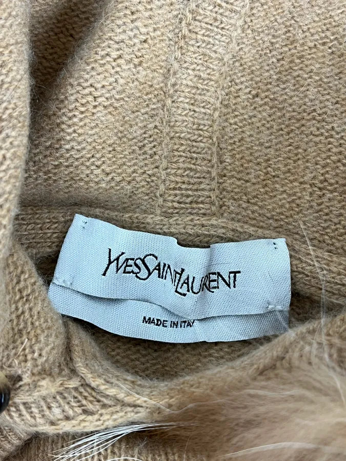 2000s Yves Saint Laurent Fox Fur Hooded Beige Sweater xVaGmJk 7