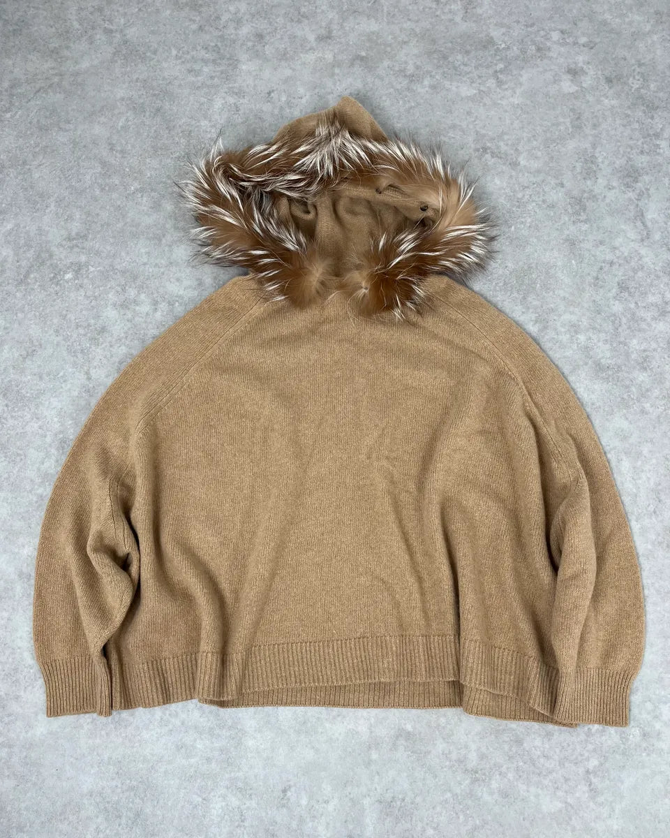 2000s Yves Saint Laurent Fox Fur Hooded Beige Sweater xVaGmJk 0