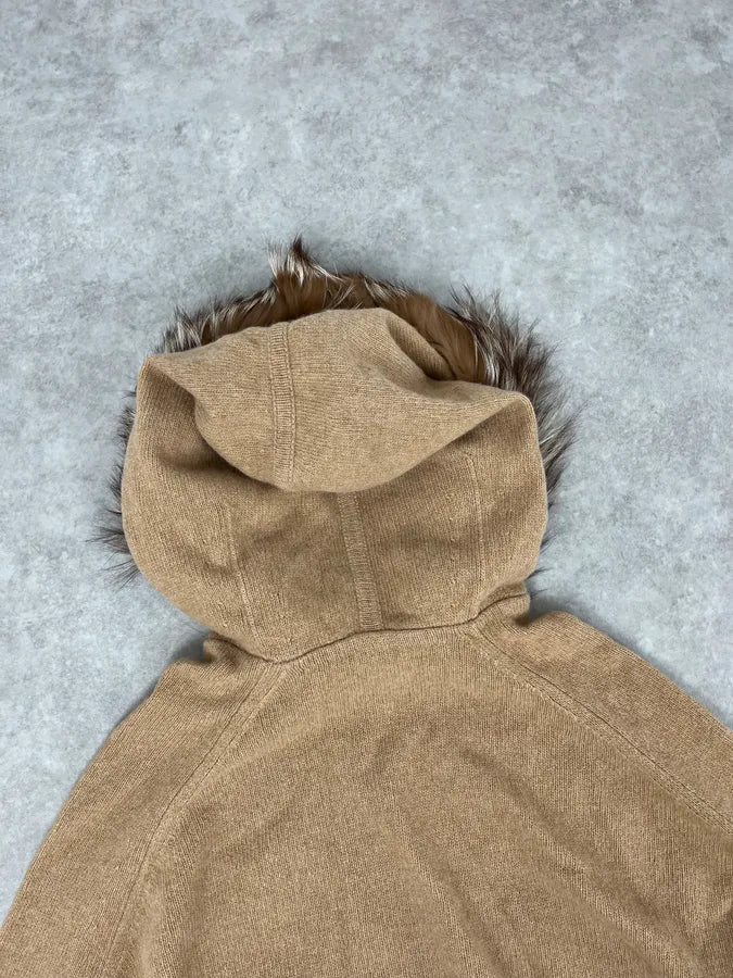 2000s Yves Saint Laurent Fox Fur Hooded Beige Sweater xVaGmJk 6