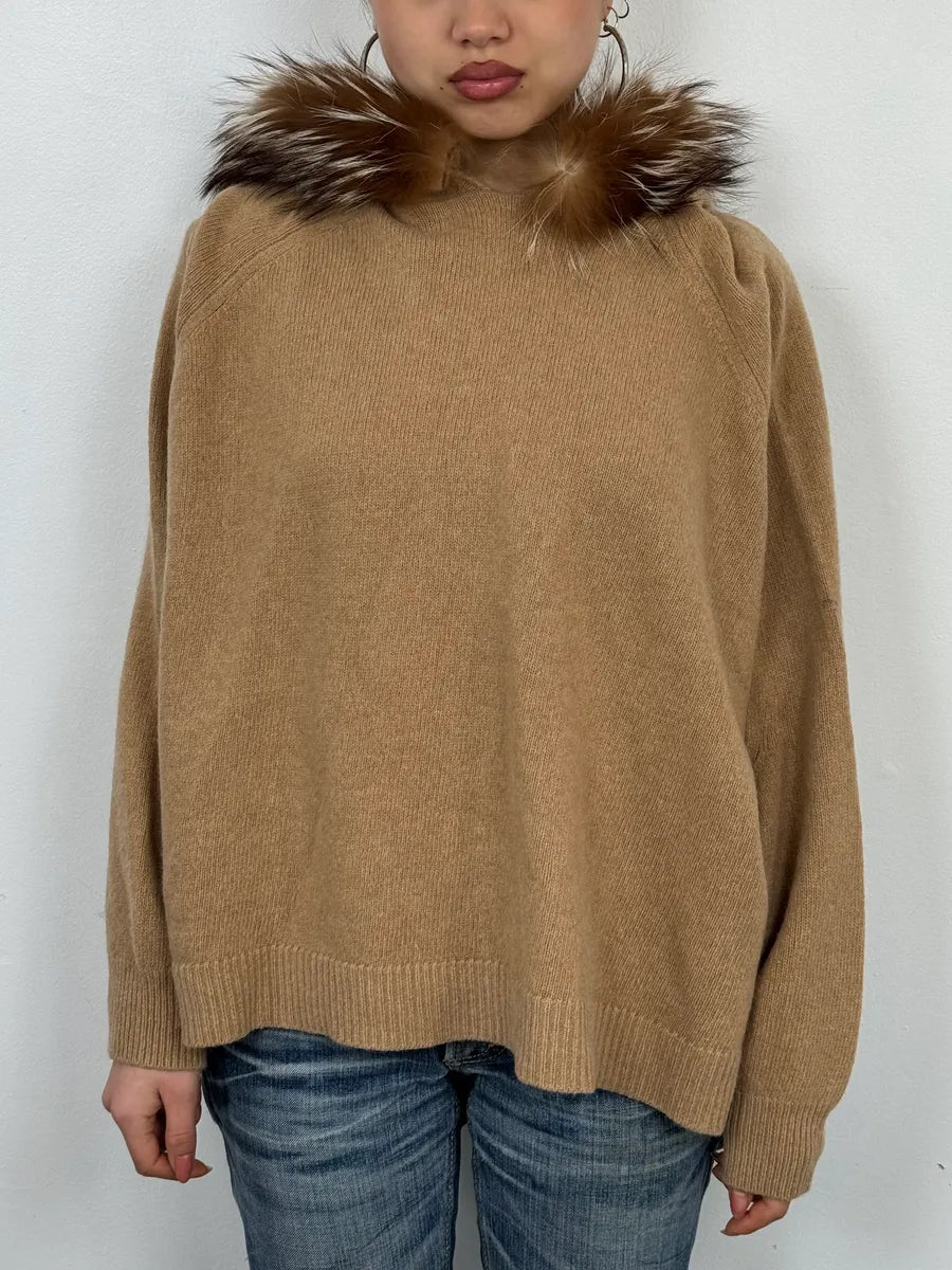 2000s Yves Saint Laurent Fox Fur Hooded Beige Sweater xVaGmJk 1