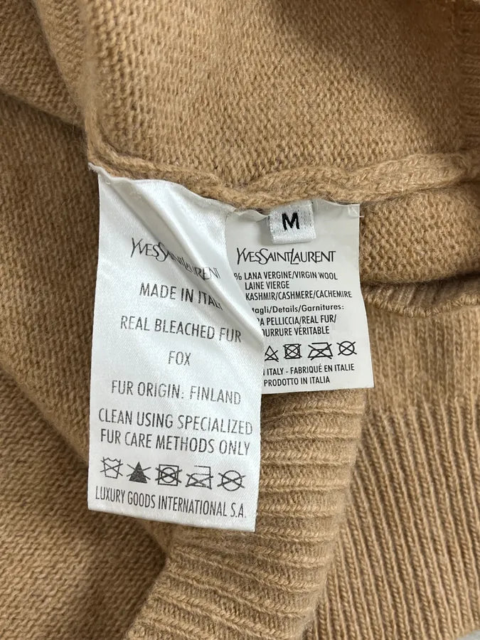 2000s Yves Saint Laurent Fox Fur Hooded Beige Sweater xVaGmJk 8