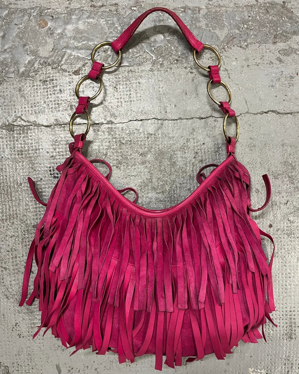 2000s Yves Saint Laurent Fuchsia Pink Suede Fringe Hobo Bag pPxyRFJ 0