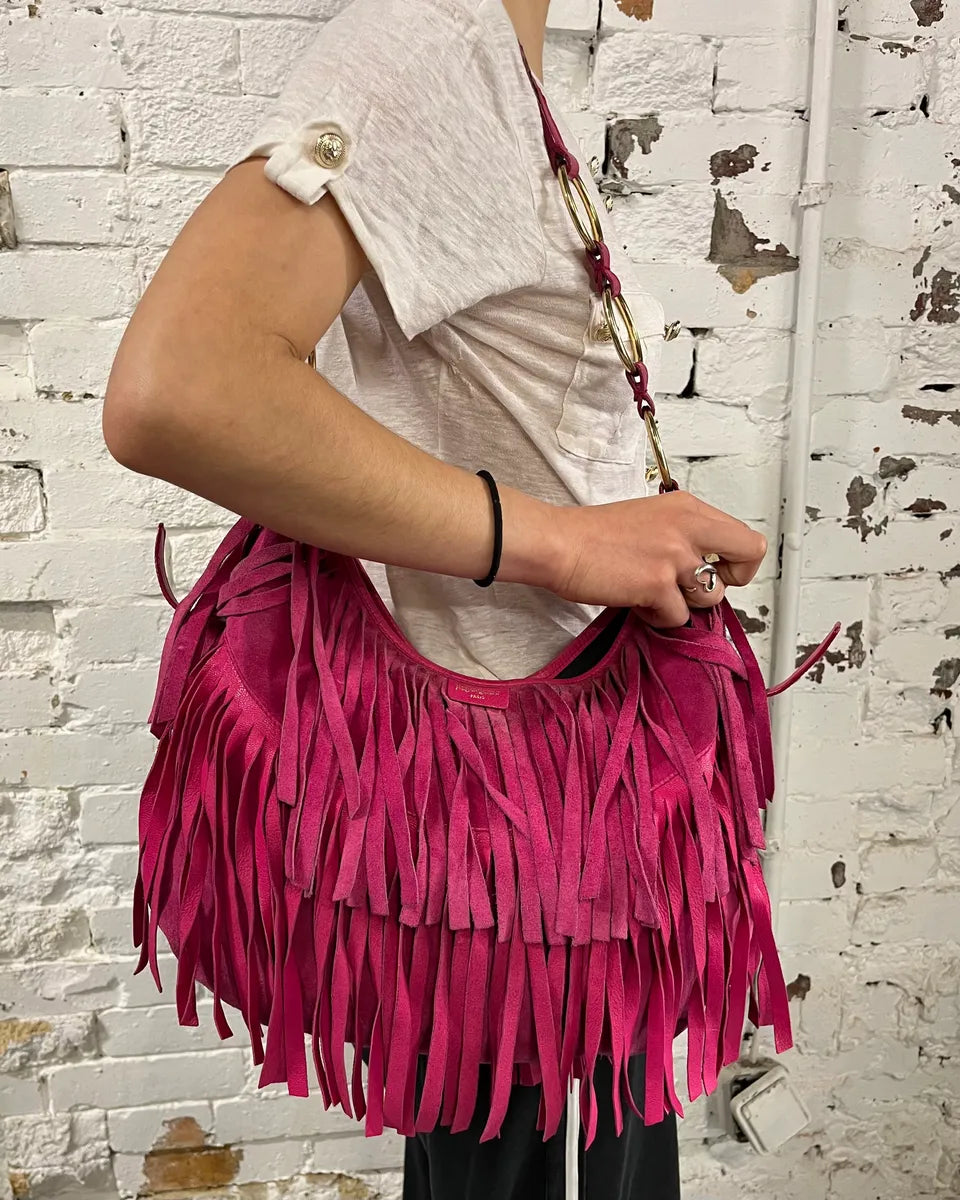 2000s Yves Saint Laurent Fuchsia Pink Suede Fringe Hobo Bag pPxyRFJ 1