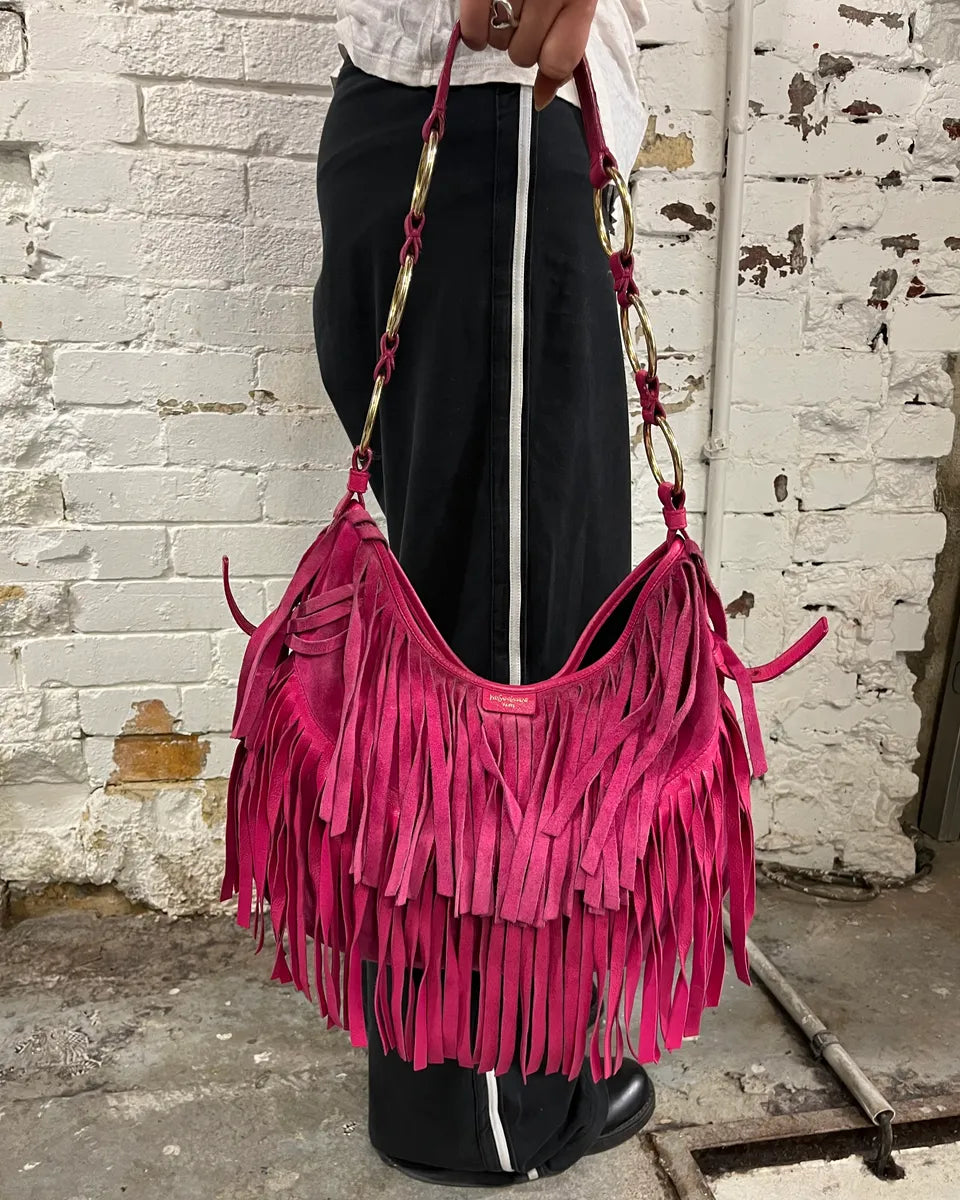 2000s Yves Saint Laurent Fuchsia Pink Suede Fringe Hobo Bag pPxyRFJ 2