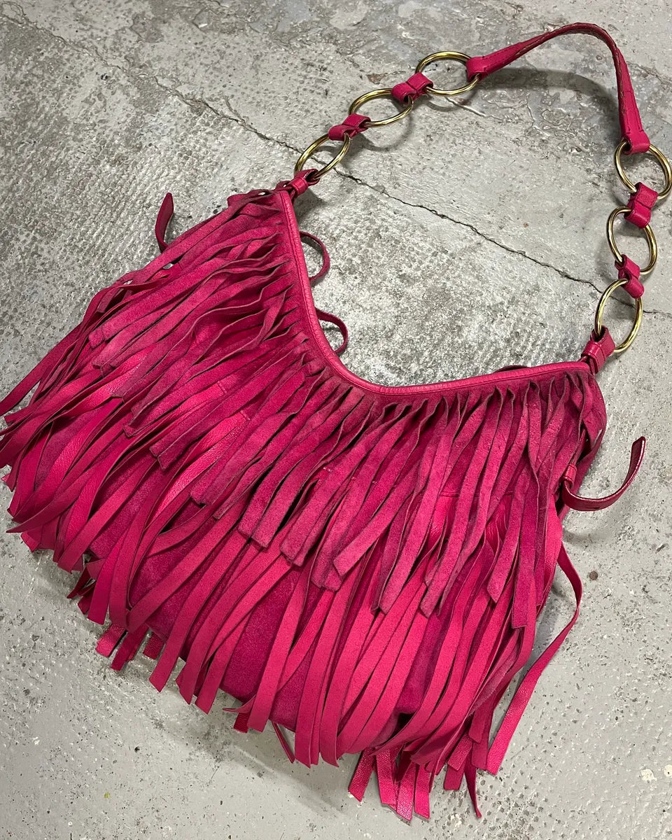 2000s Yves Saint Laurent Fuchsia Pink Suede Fringe Hobo Bag pPxyRFJ 3