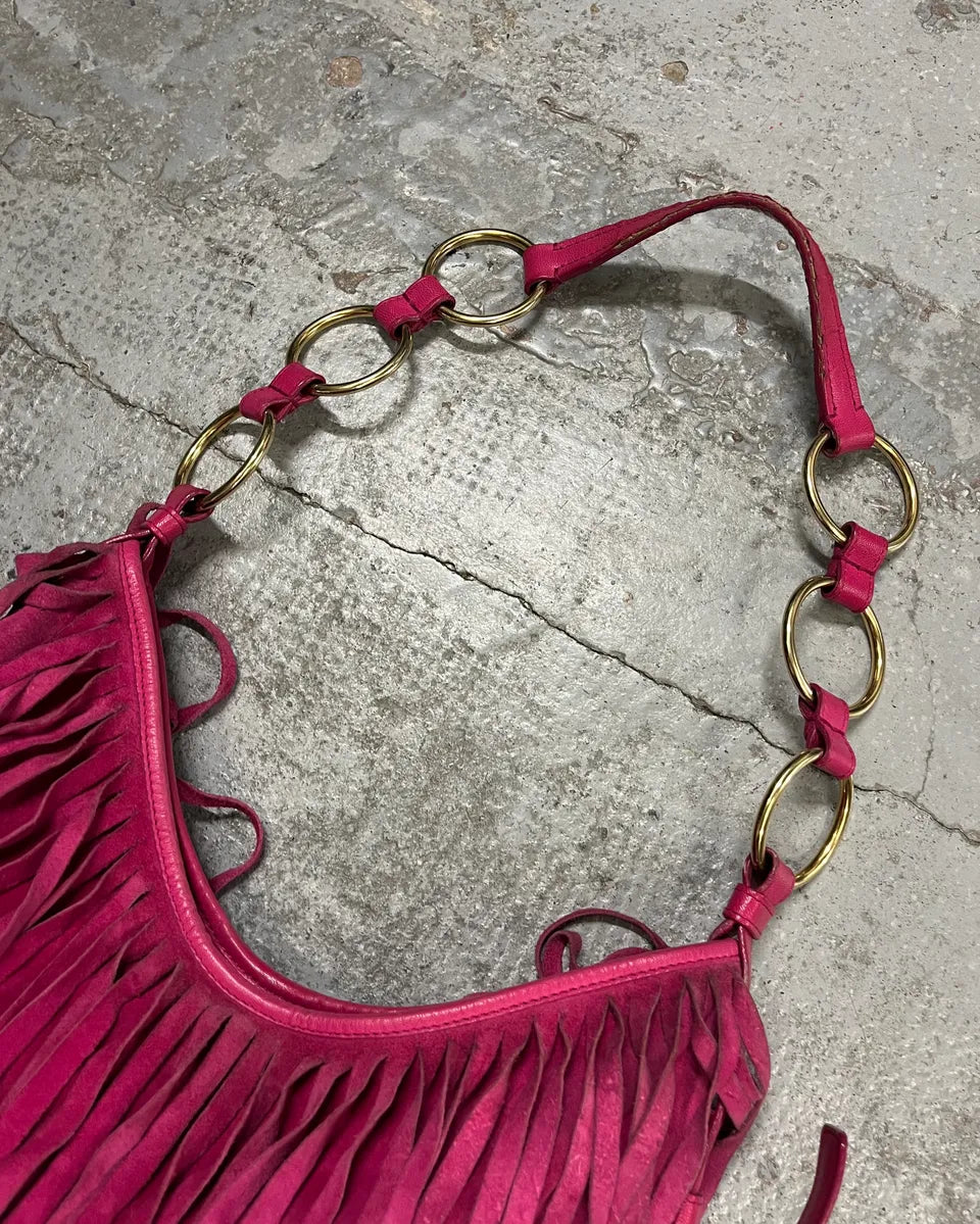 2000s Yves Saint Laurent Fuchsia Pink Suede Fringe Hobo Bag pPxyRFJ 4