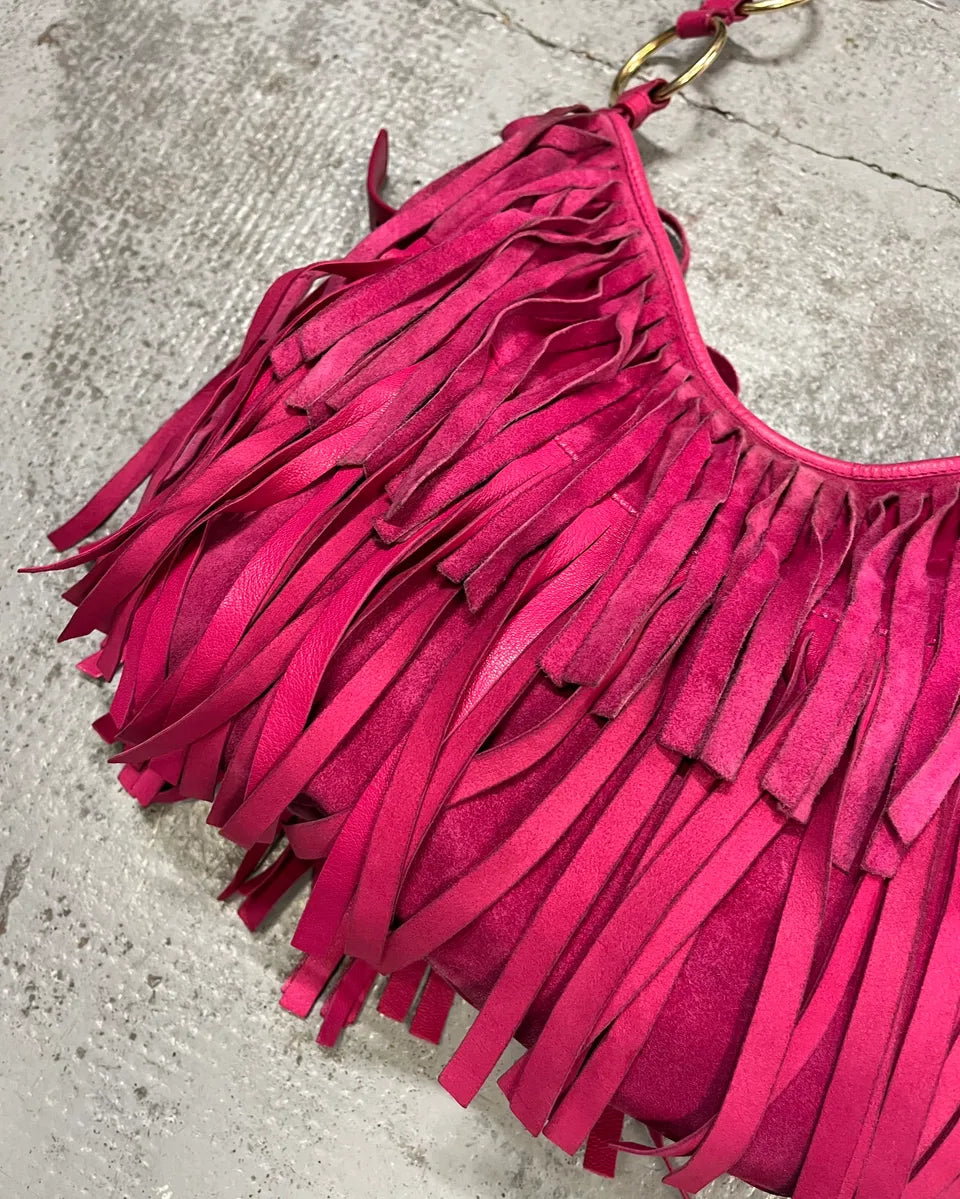 2000s Yves Saint Laurent Fuchsia Pink Suede Fringe Hobo Bag pPxyRFJ 5
