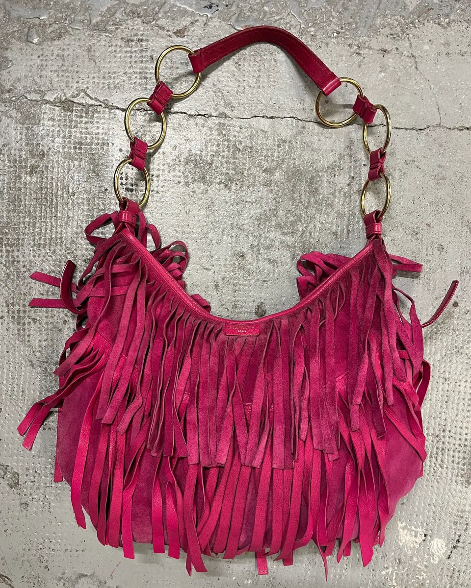 2000s Yves Saint Laurent Fuchsia Pink Suede Fringe Hobo Bag pPxyRFJ 7