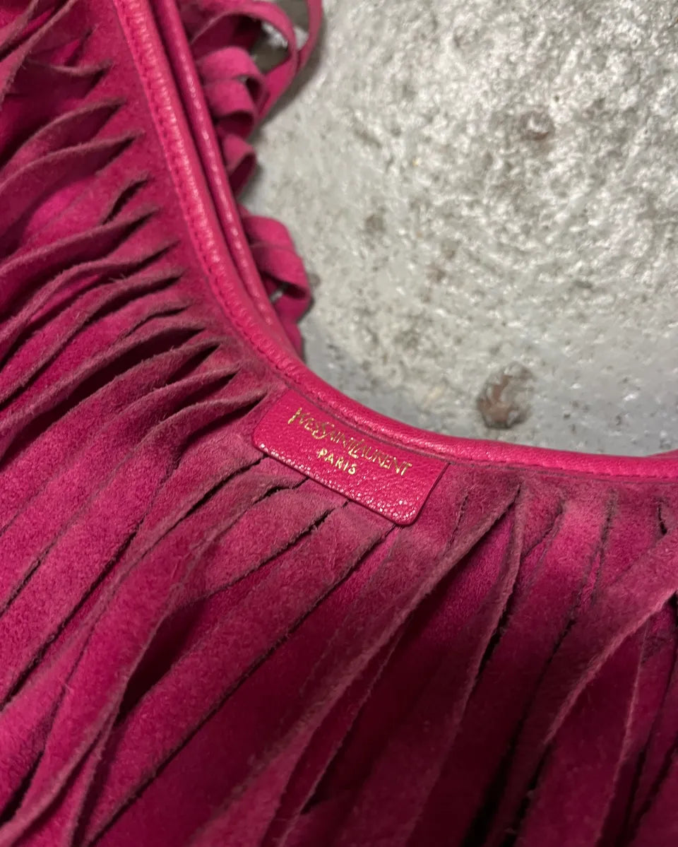 2000s Yves Saint Laurent Fuchsia Pink Suede Fringe Hobo Bag pPxyRFJ 8