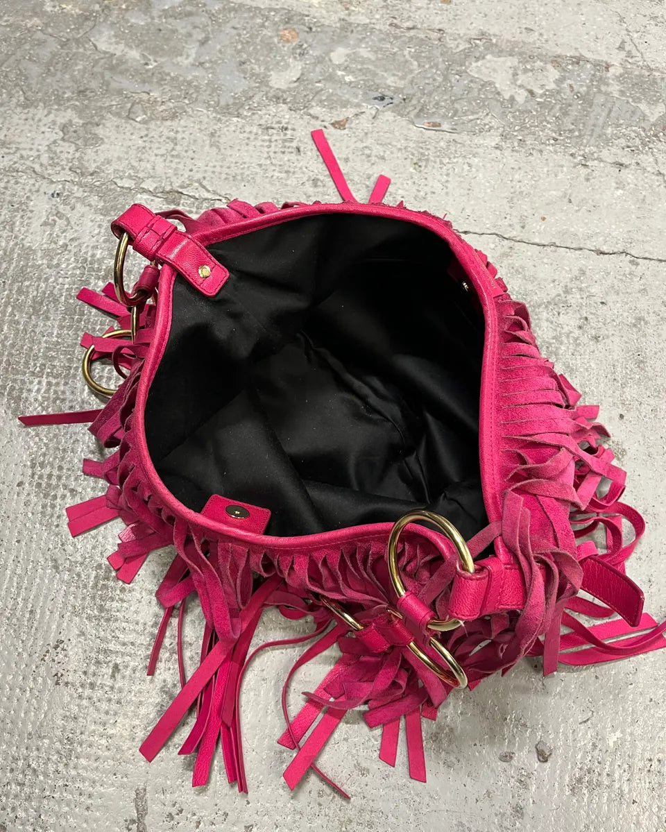 2000s Yves Saint Laurent Fuchsia Pink Suede Fringe Hobo Bag pPxyRFJ 9