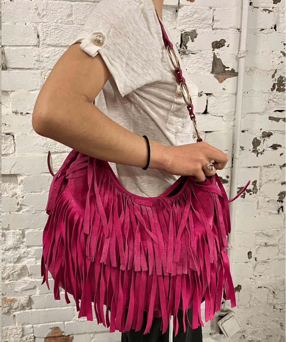 2000s Yves Saint Laurent Fuchsia Pink Suede Fringe Hobo Bag uqJGsYV 2