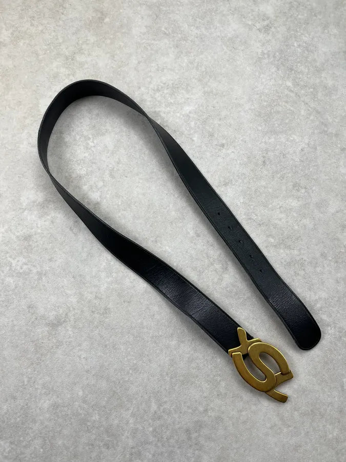 2000s Yves Saint Laurent Gold Buckle Black Leather Belt KFoSKXf 3