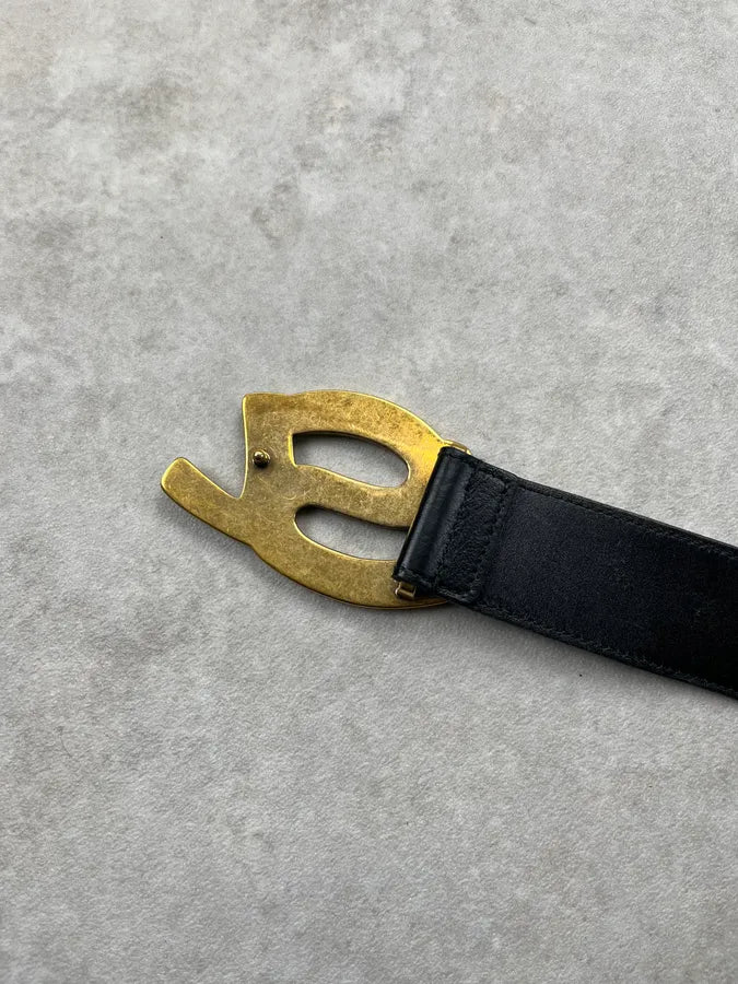 2000s Yves Saint Laurent Gold Buckle Black Leather Belt KFoSKXf 7