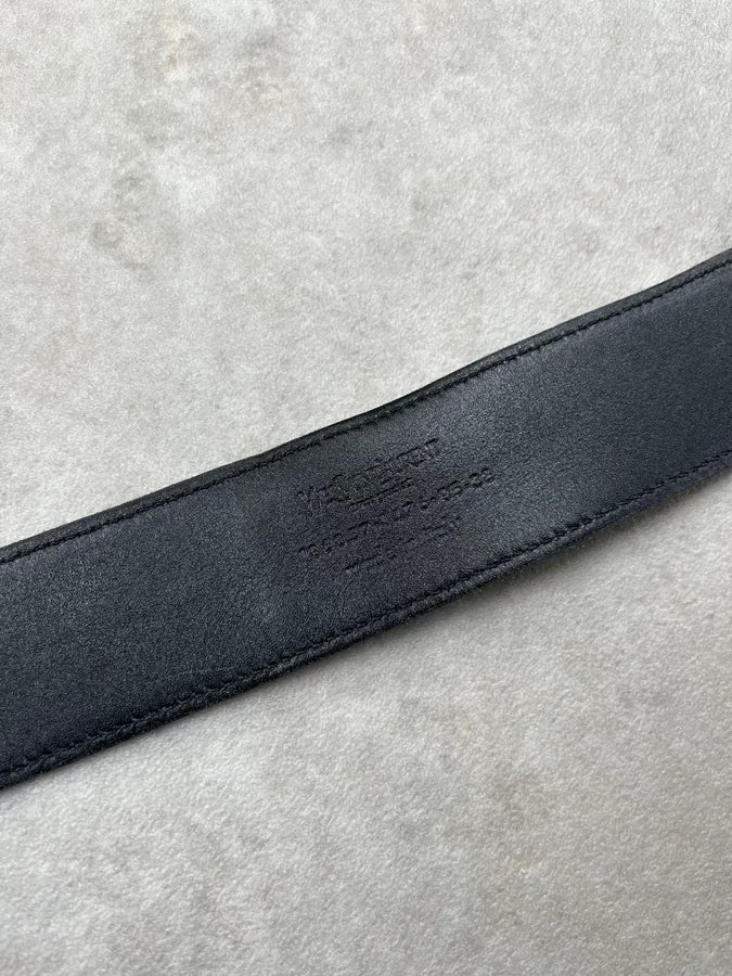 2000s Yves Saint Laurent Gold Buckle Black Leather Belt KFoSKXf 8