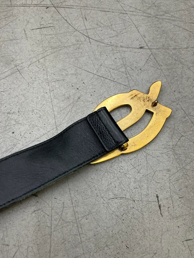 2000s Yves Saint Laurent Golden Logo Buckle Black Leather Belt MZASVUa 5