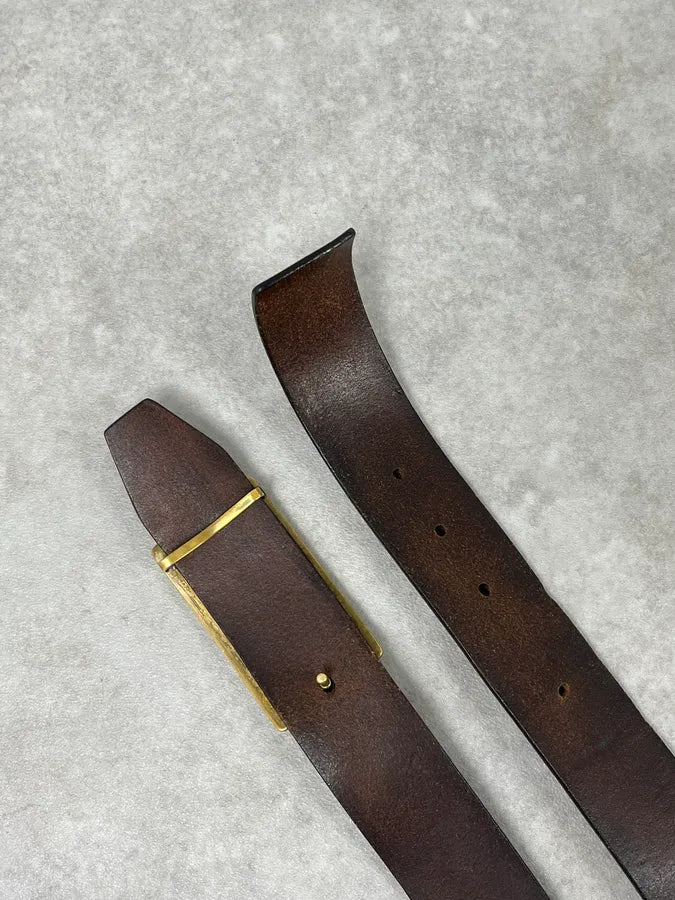 2000s Yves Saint Laurent Golden YSL Buckle Black Leather Belt JUswWYd 4