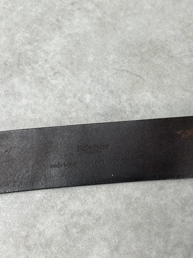 2000s Yves Saint Laurent Golden YSL Buckle Black Leather Belt JUswWYd 6