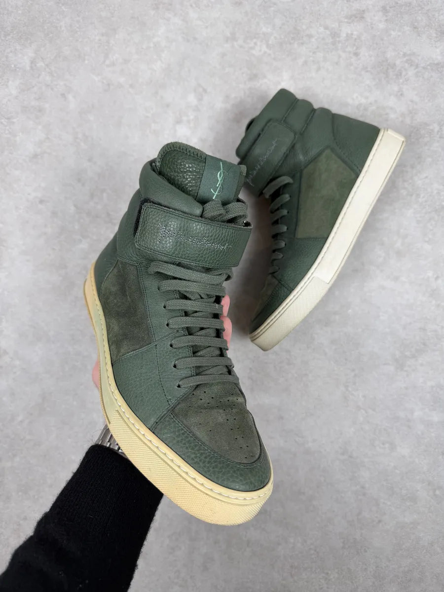2000s Yves Saint Laurent Green Suede Leather High Sneakers xIzgflJ 0