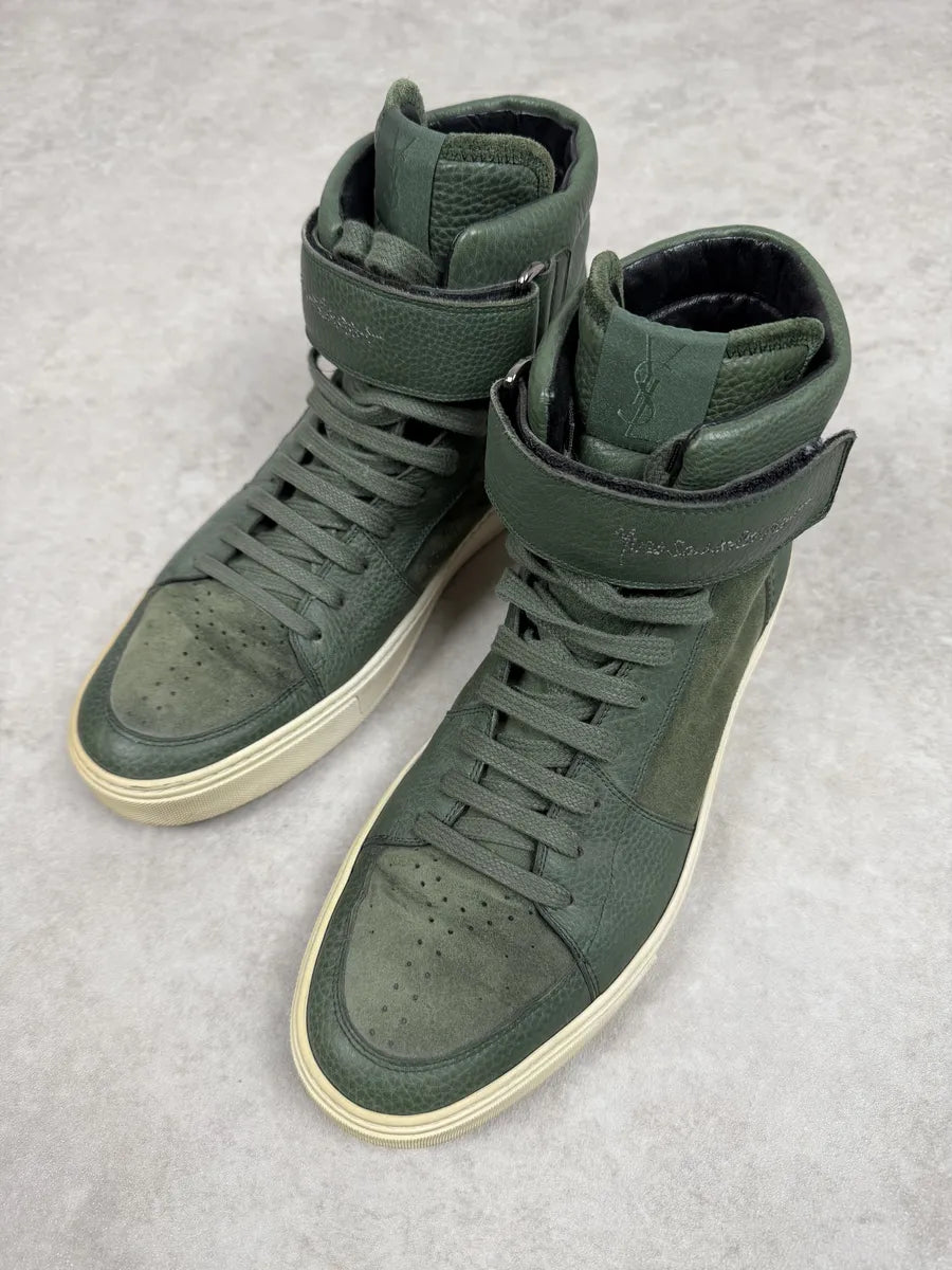 2000s Yves Saint Laurent Green Suede Leather High Sneakers xIzgflJ 1