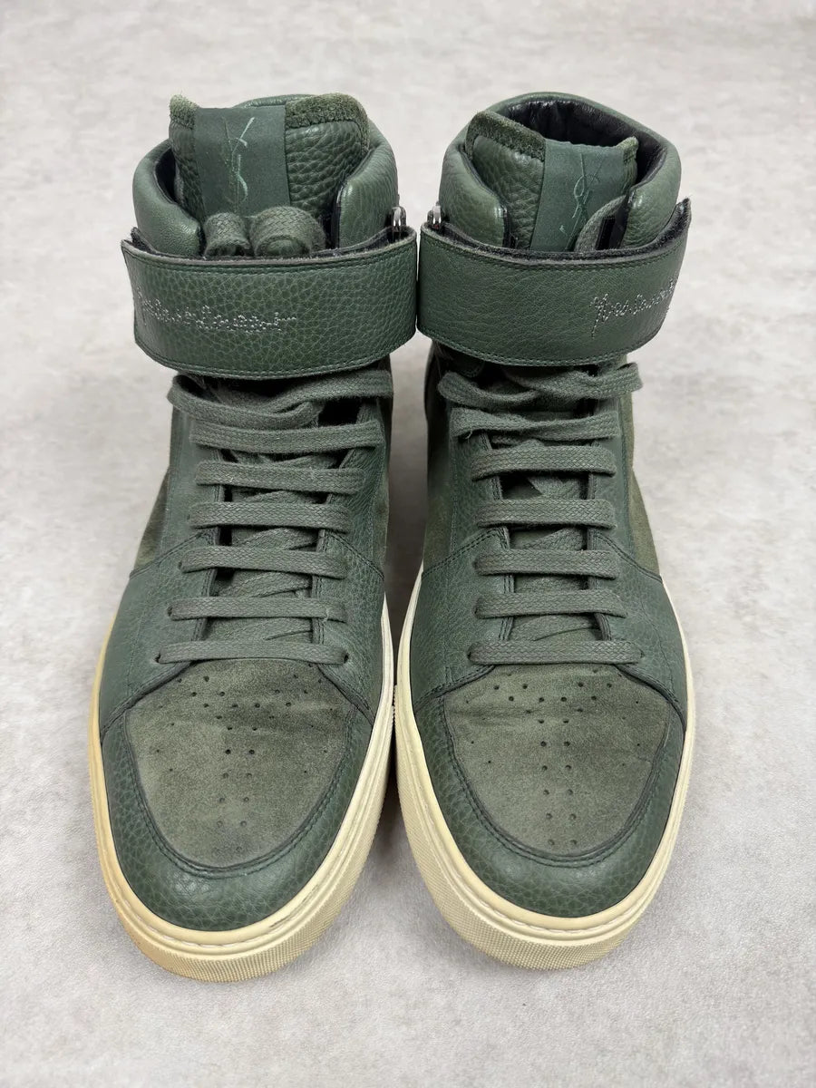 2000s Yves Saint Laurent Green Suede Leather High Sneakers xIzgflJ 3
