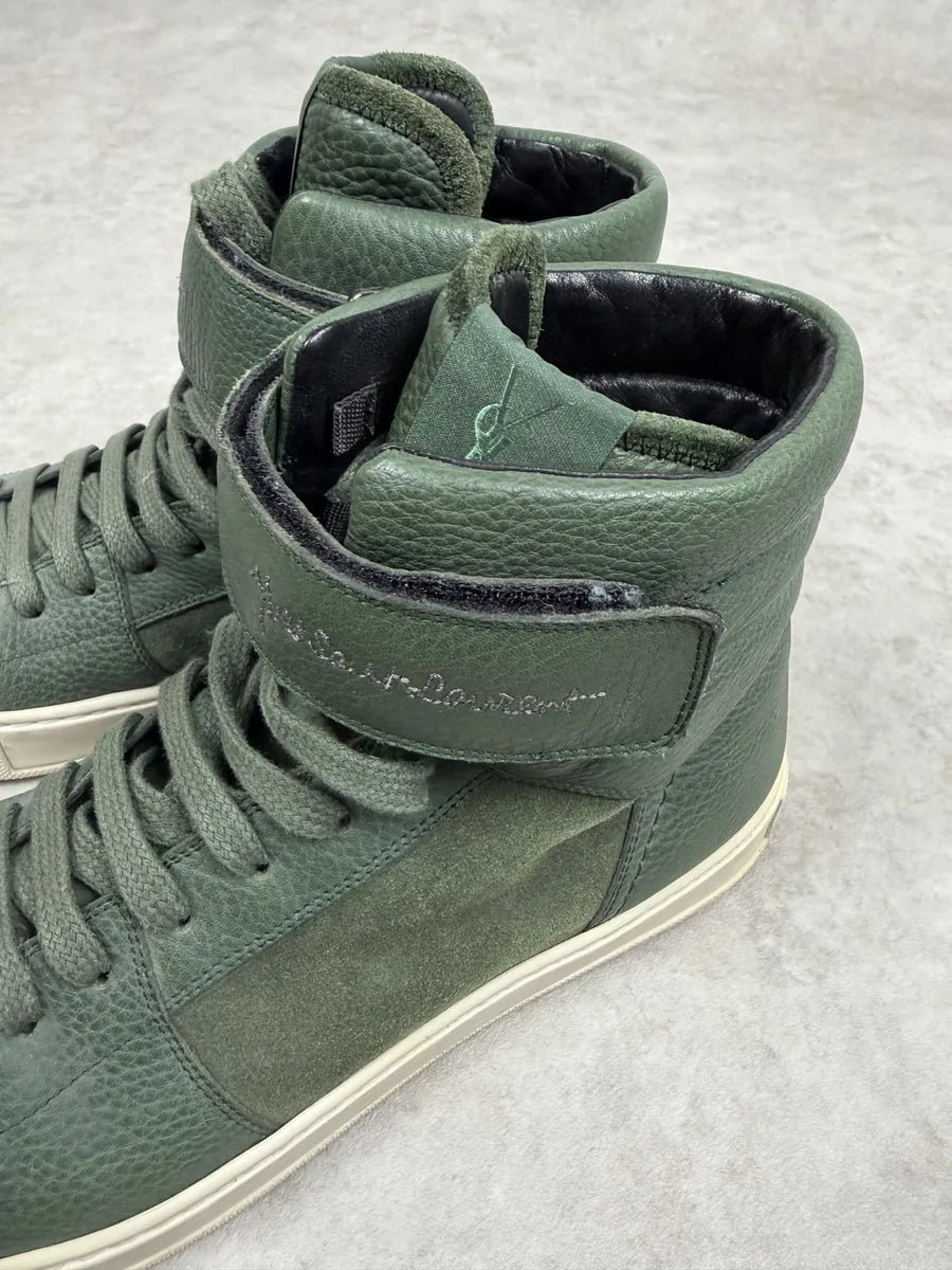 2000s Yves Saint Laurent Green Suede Leather High Sneakers xIzgflJ 4
