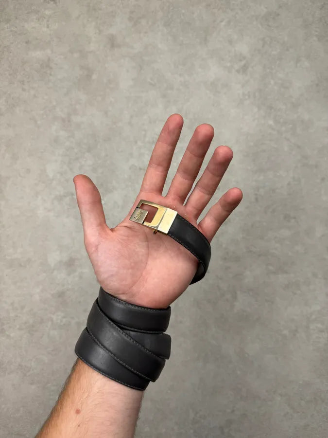 2000s Yves Saint Laurent Grey Leather Thin Belt TYsycjw 1