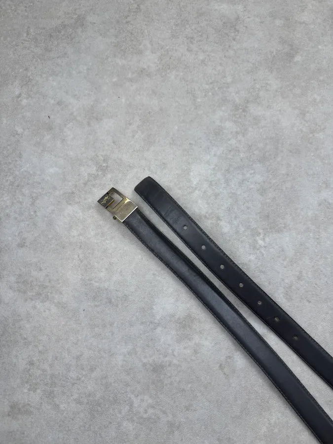 2000s Yves Saint Laurent Grey Leather Thin Belt TYsycjw 2