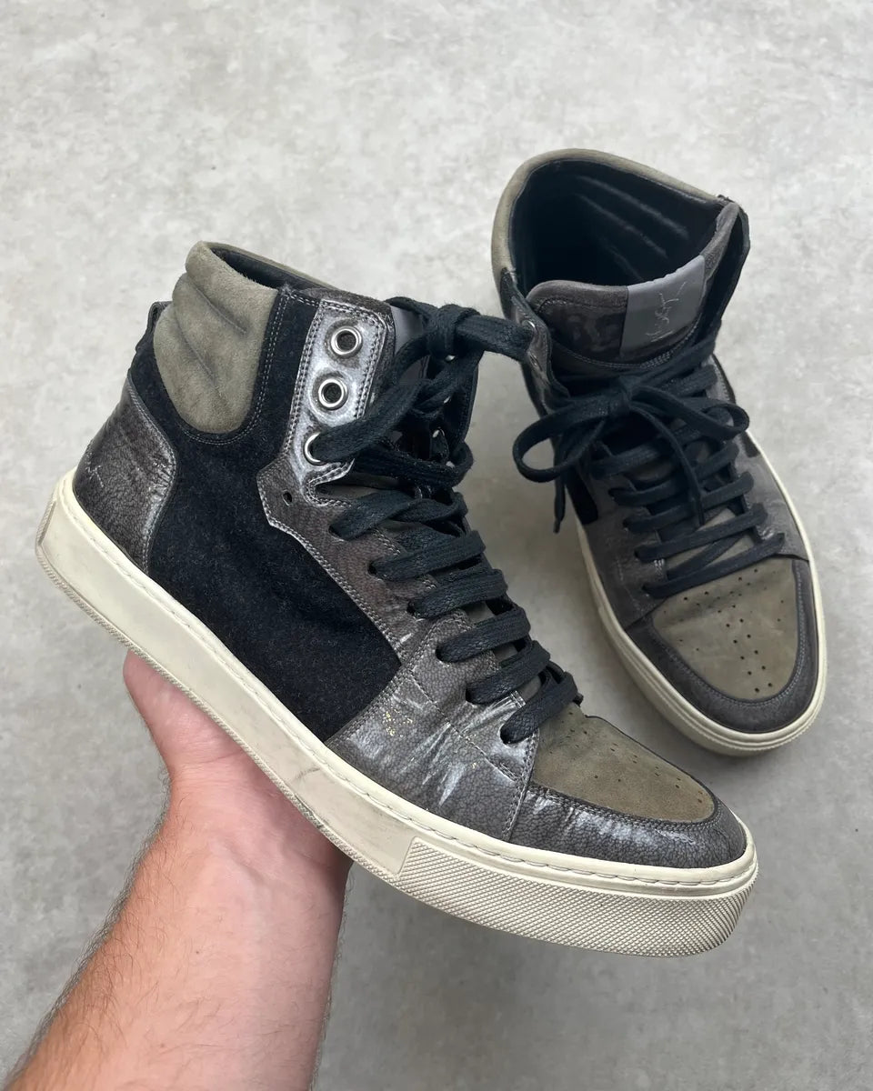 2000s Yves Saint Laurent Black & Khaki Leather High Sneakers ivCGMfx 0