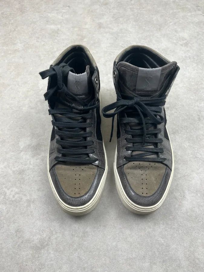 2000s Yves Saint Laurent Black & Khaki Leather High Sneakers ivCGMfx 3