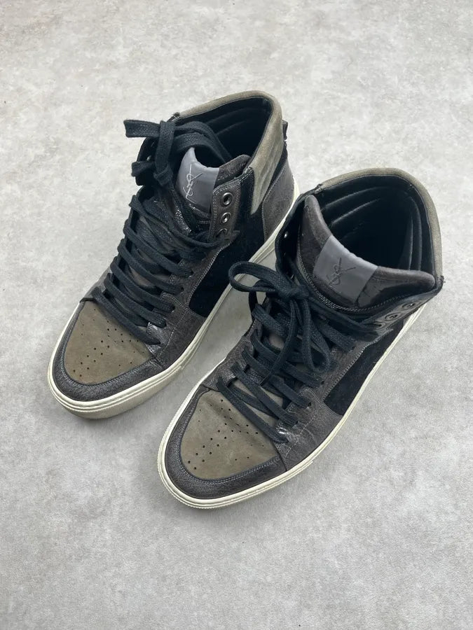 2000s Yves Saint Laurent Black & Khaki Leather High Sneakers ivCGMfx 1