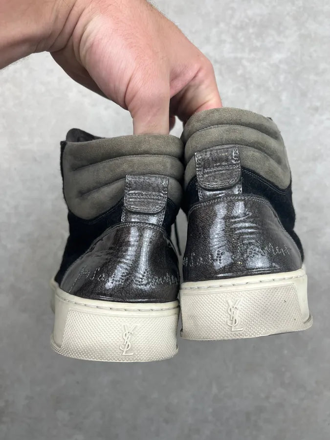 2000s Yves Saint Laurent Black & Khaki Leather High Sneakers ivCGMfx 5