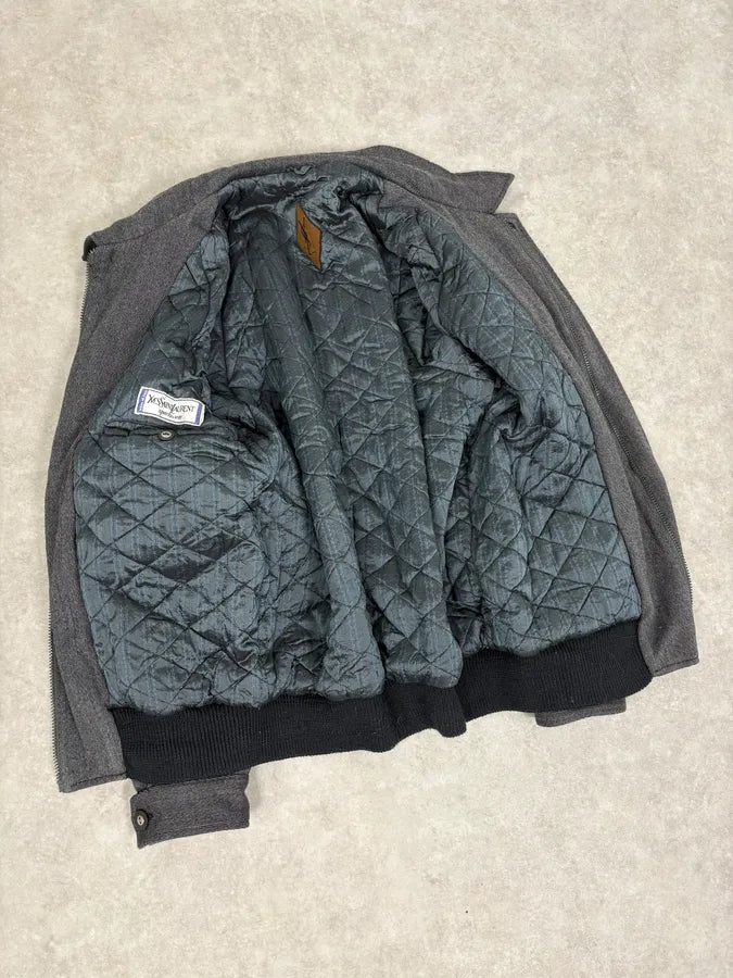 1990s Yves Saint Laurent Grey Wool Bomber Jacket REMgUGk 6