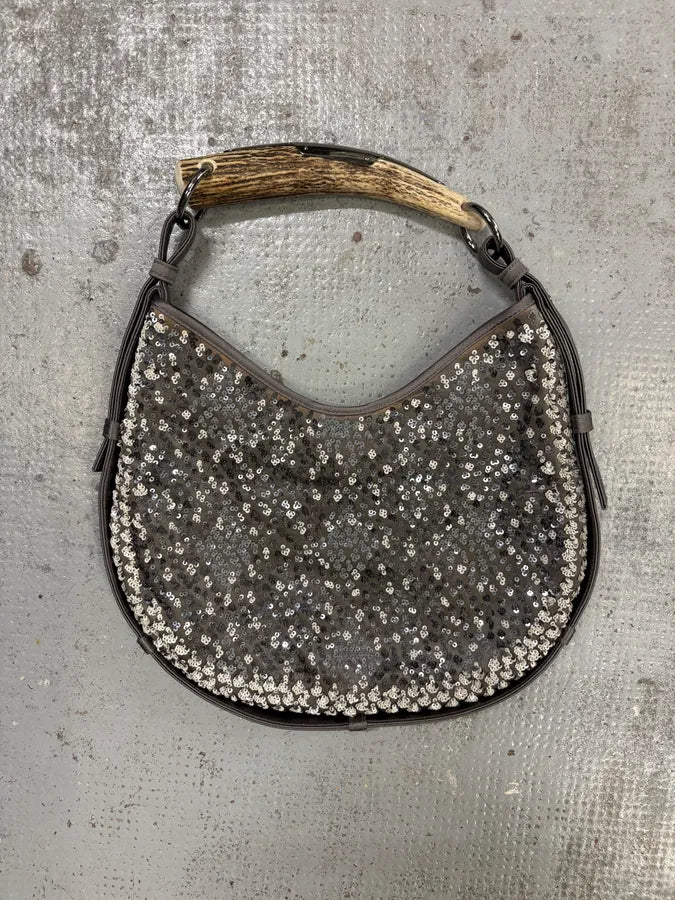 2000s Yves Saint Laurent Gunmetal Sequin Mombasa Handle Bag UgaqWYo 3