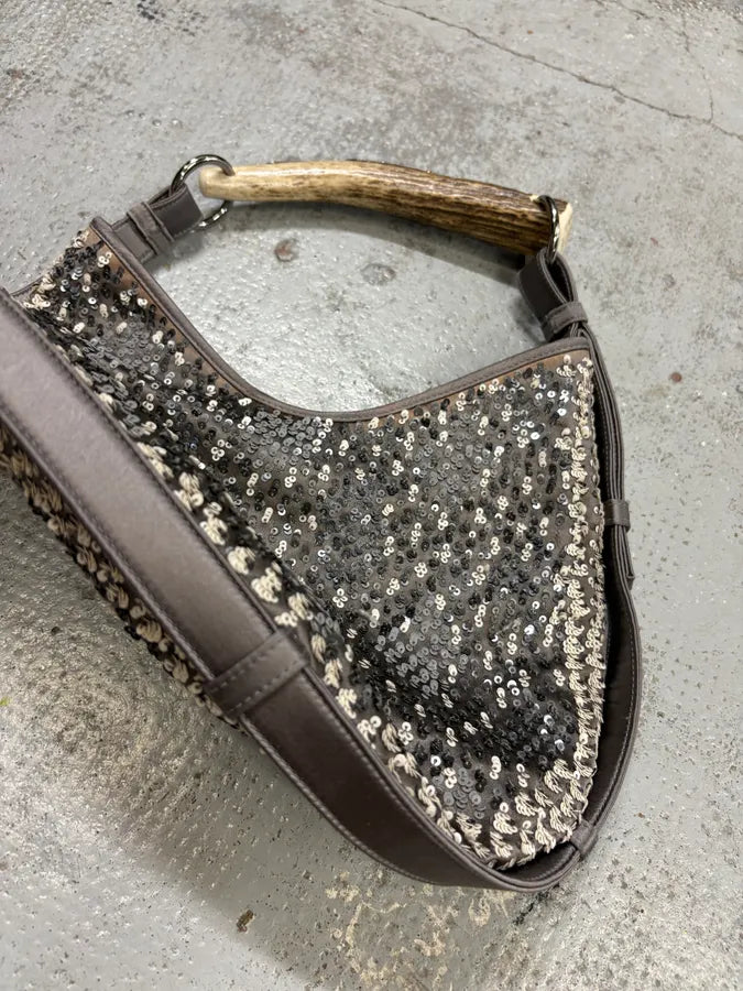 2000s Yves Saint Laurent Gunmetal Sequin Mombasa Handle Bag UgaqWYo 7