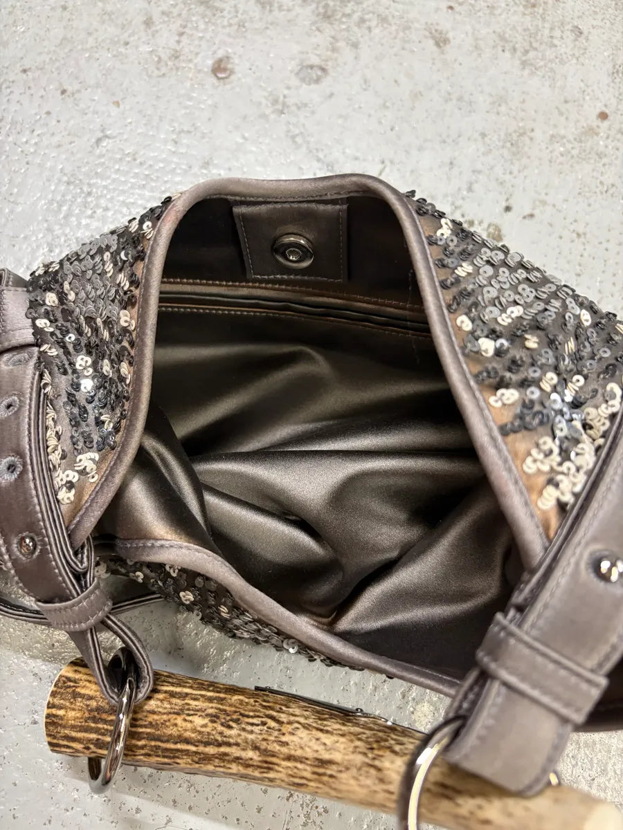 2000s Yves Saint Laurent Gunmetal Sequin Mombasa Handle Bag UgaqWYo 8