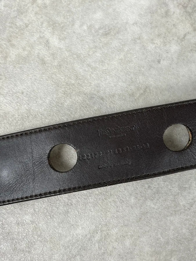 2000s Yves Saint Laurent Holes & Studs Beige Leather Belt POZZSDB 5