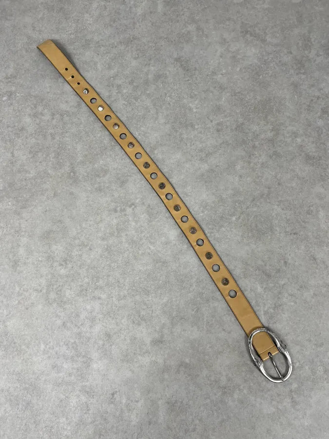 2000s Yves Saint Laurent Holes & Studs Beige Leather Belt POZZSDB 6