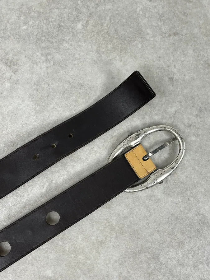 2000s Yves Saint Laurent Holes & Studs Beige Leather Belt POZZSDB 4