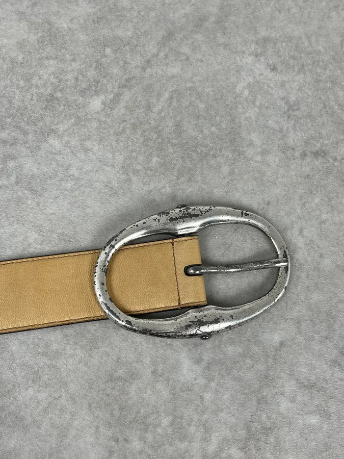 2000s Yves Saint Laurent Holes & Studs Beige Leather Belt POZZSDB 3