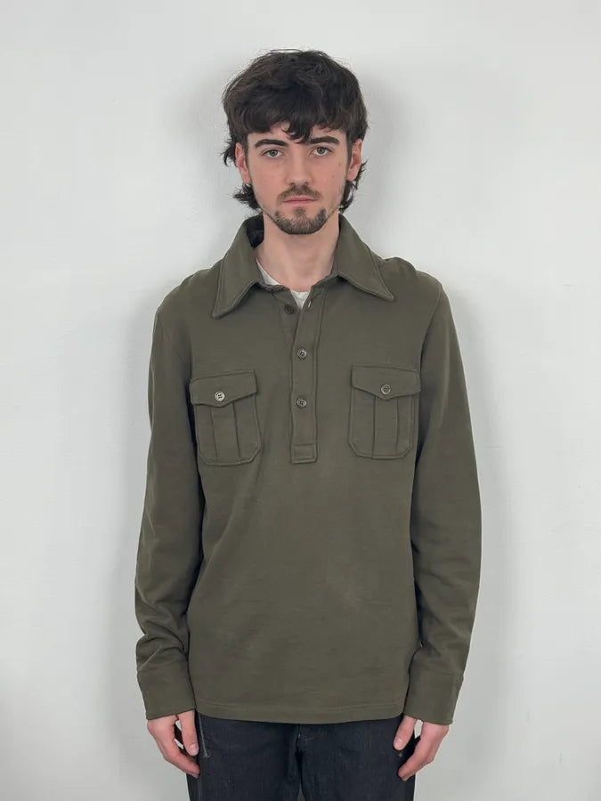 2000s Yves Saint Laurent Khaki Green Silk Polo Shirt oBOfQJj 1